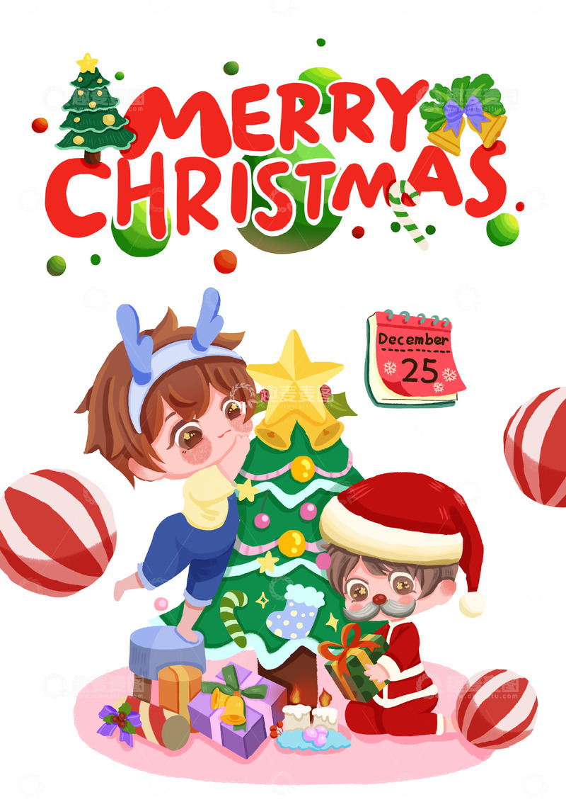源文件下载【趣麦麦图】圣诞圣诞老人圣诞树圣诞礼物插画