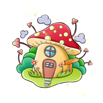 蘑菇蘑菇屋手绘可爱插画