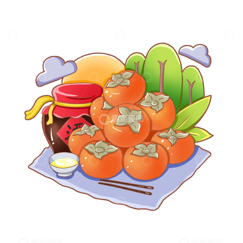 源文件下载【趣麦麦图】酒柿子冬季人物场景信手绘插画