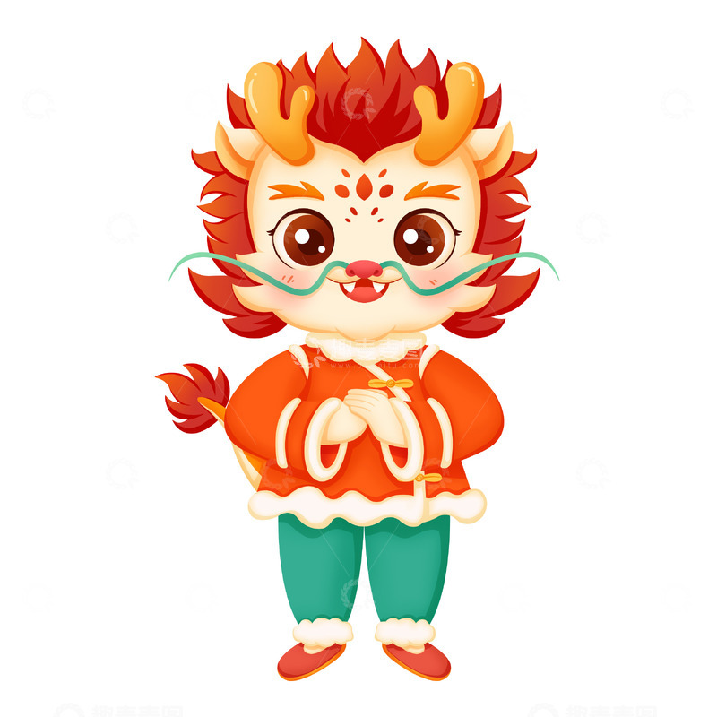 源文件下载【趣麦麦图】喜庆龙年春节拱手拜年新年祝福可爱卡通手绘