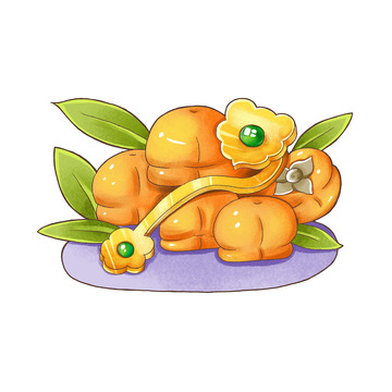 事事如意柿子如意冬季场景手绘插画