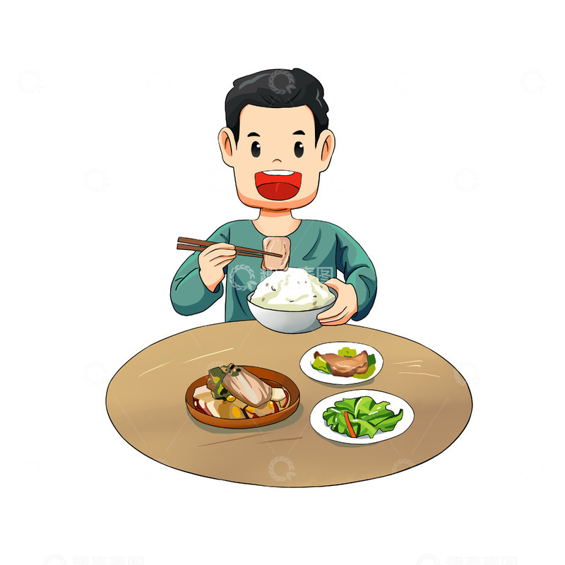 源文件下载【趣麦麦图】享用一桌香喷喷的饭菜