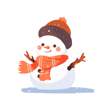 冬天雪人手绘插画冬季海报背景元素