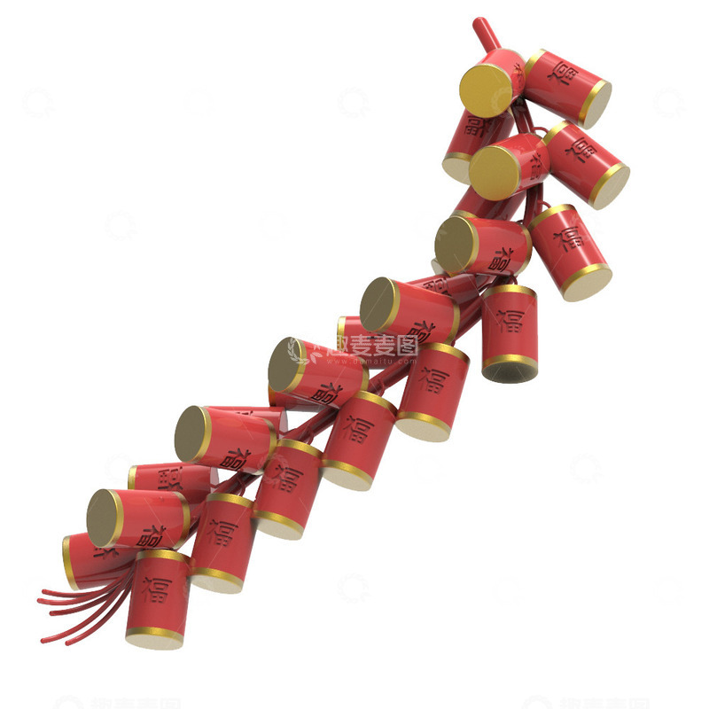 春节鞭炮烟花爆竹立体模型红色喜庆