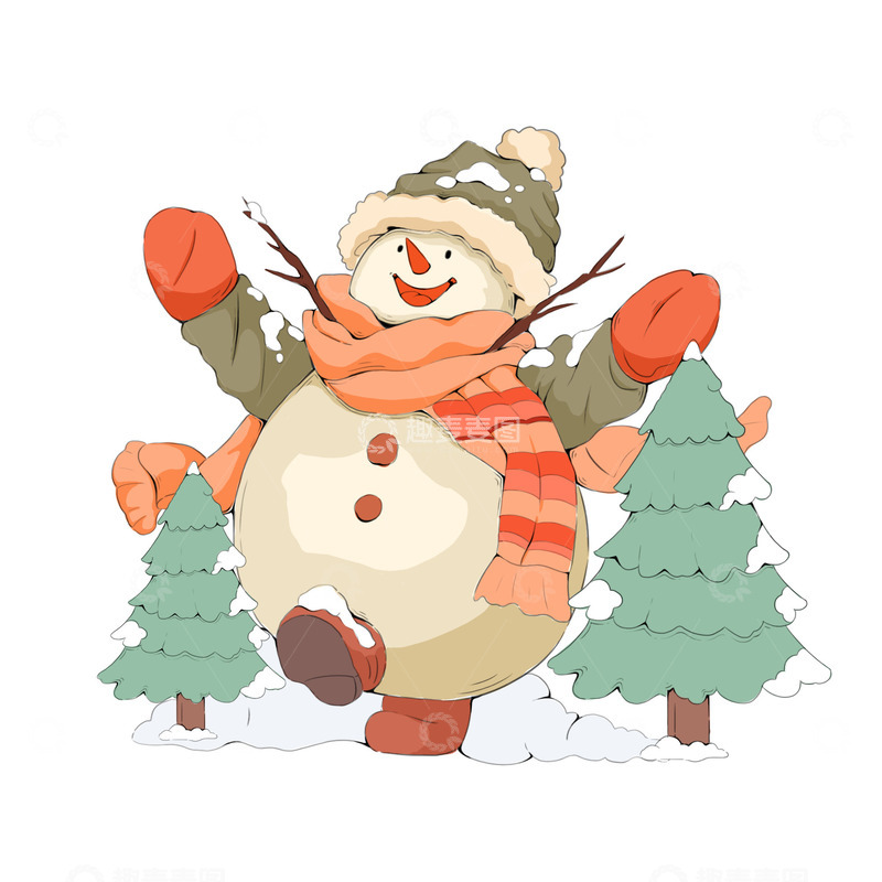 源文件下载【趣麦麦图】-冬季雪人插画