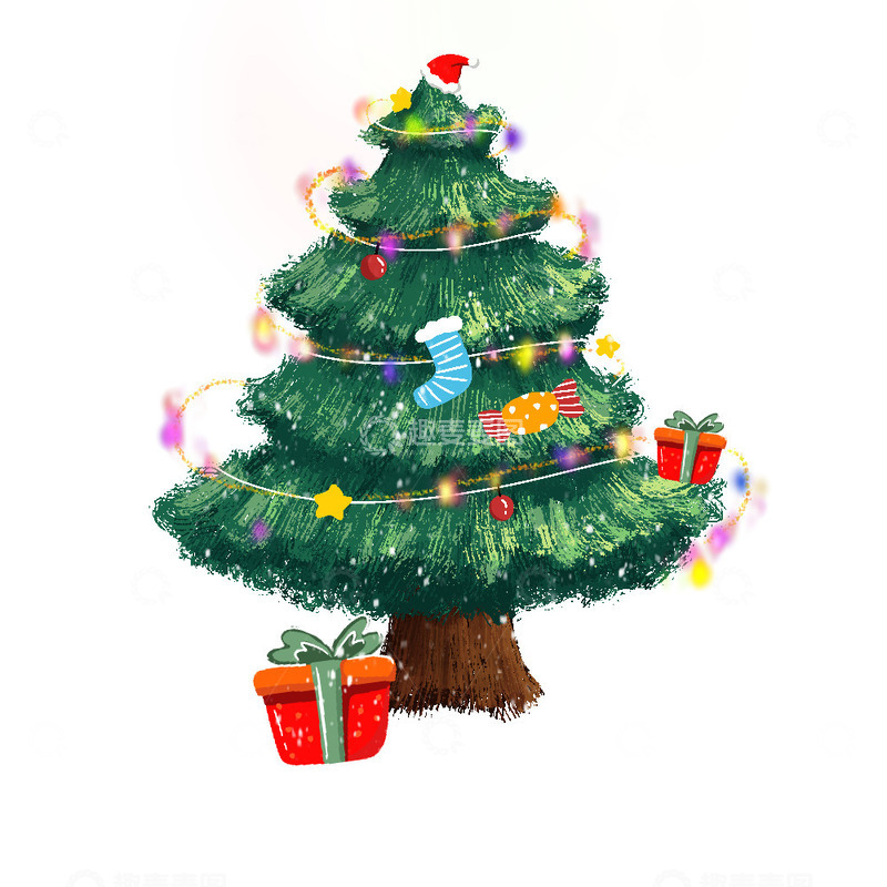 源文件下载【趣麦麦图】圣诞树圣诞节节日装饰手绘