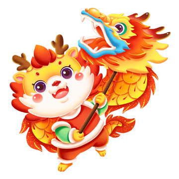 龙年IP舞龙新春龙抬头卡通可爱金龙形象