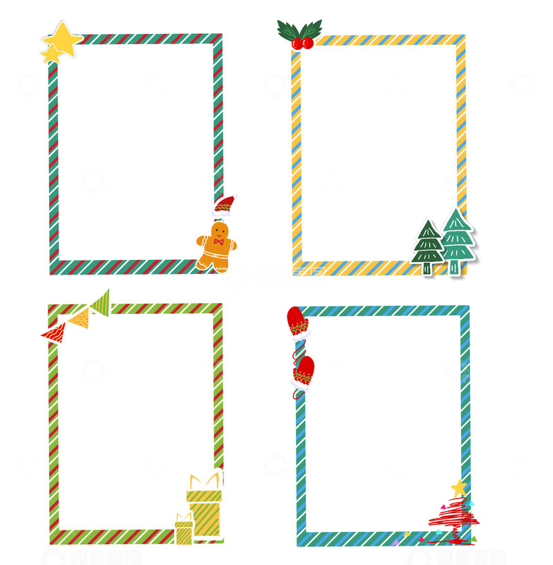 源文件下载【趣麦麦图】圣诞风彩色边框条纹圣诞树礼物文本框