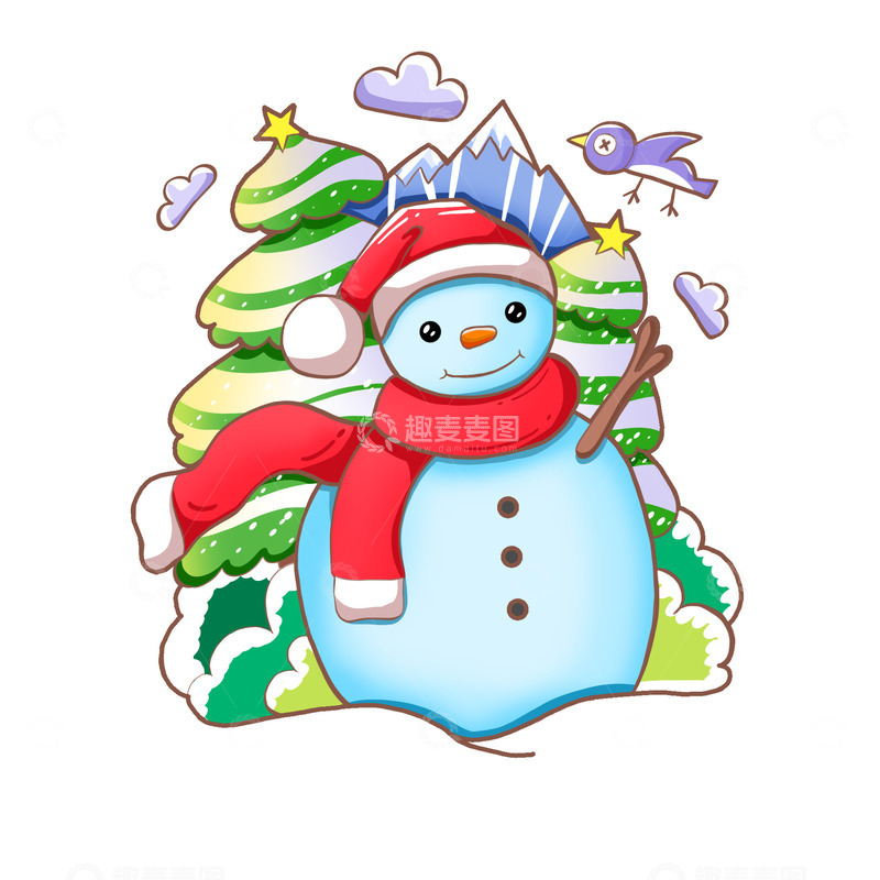 源文件下载【趣麦麦图】大雪小雪冬季雪人场景插画