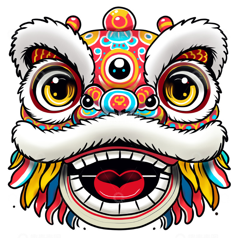 源文件下载【趣麦麦图】-醒狮手绘素材