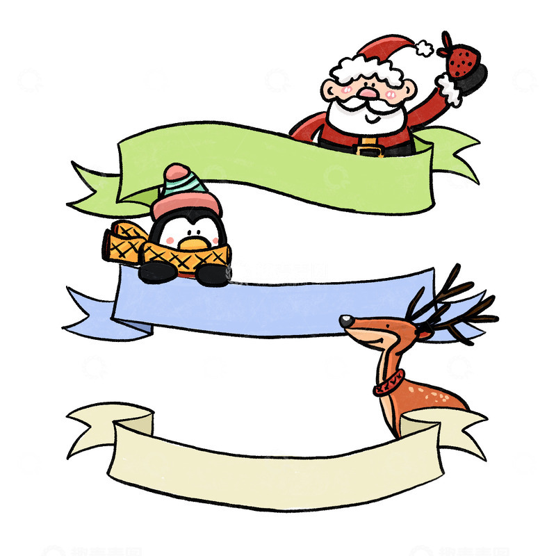 源文件下载【趣麦麦图】圣诞老人企鹅麋鹿标签贴纸手绘