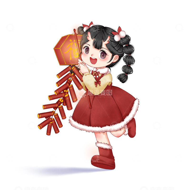 龙年拟人放鞭炮新年快乐