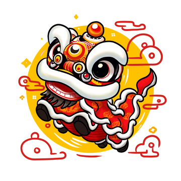 卡通醒狮手绘素材