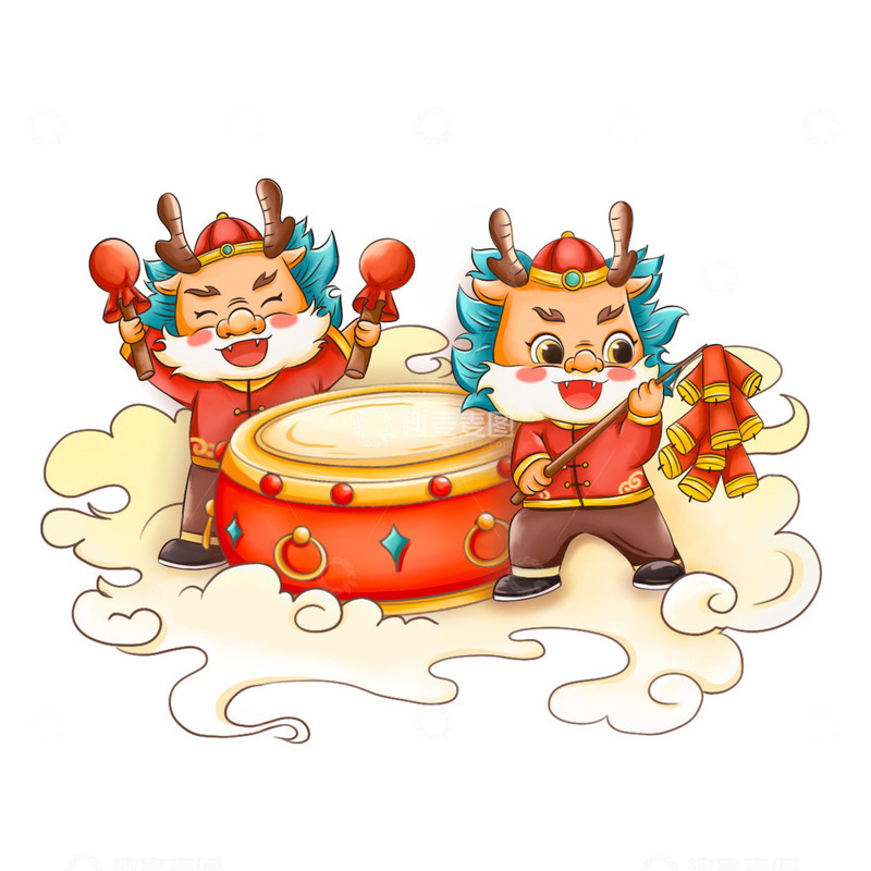 敲鼓放鞭炮卡通龙