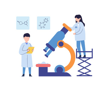 扁平简约拿着显微镜的实验员