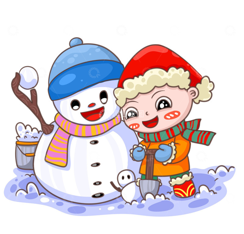 源文件下载【趣麦麦图】-新年冬天一起堆雪人