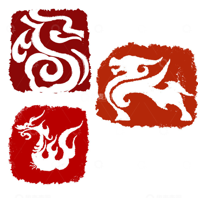 源文件下载【趣麦麦图】龙印章龙 龙纹春节新年红色传统