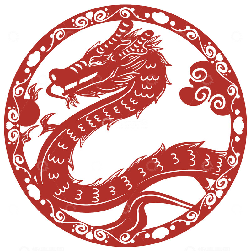 源文件下载【趣麦麦图】龙年圆形剪纸窗花