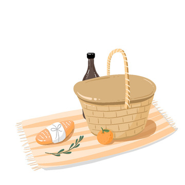 野炊水果篮子手绘插画