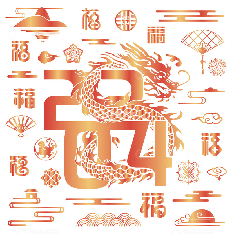 源文件下载【趣麦麦图】2024龙年春节喜庆新年底纹中式纹理