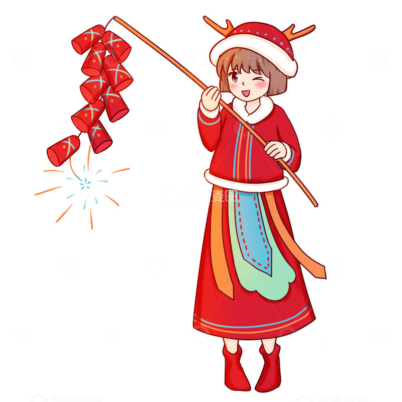 元旦海报背景元素放鞭炮新年人物