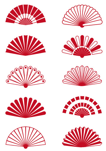 红色中国风国潮古风折扇装饰矢量元素