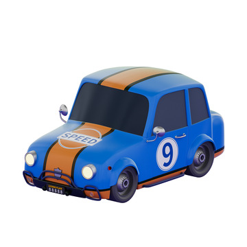 卡通蓝色跑车小轿车模型