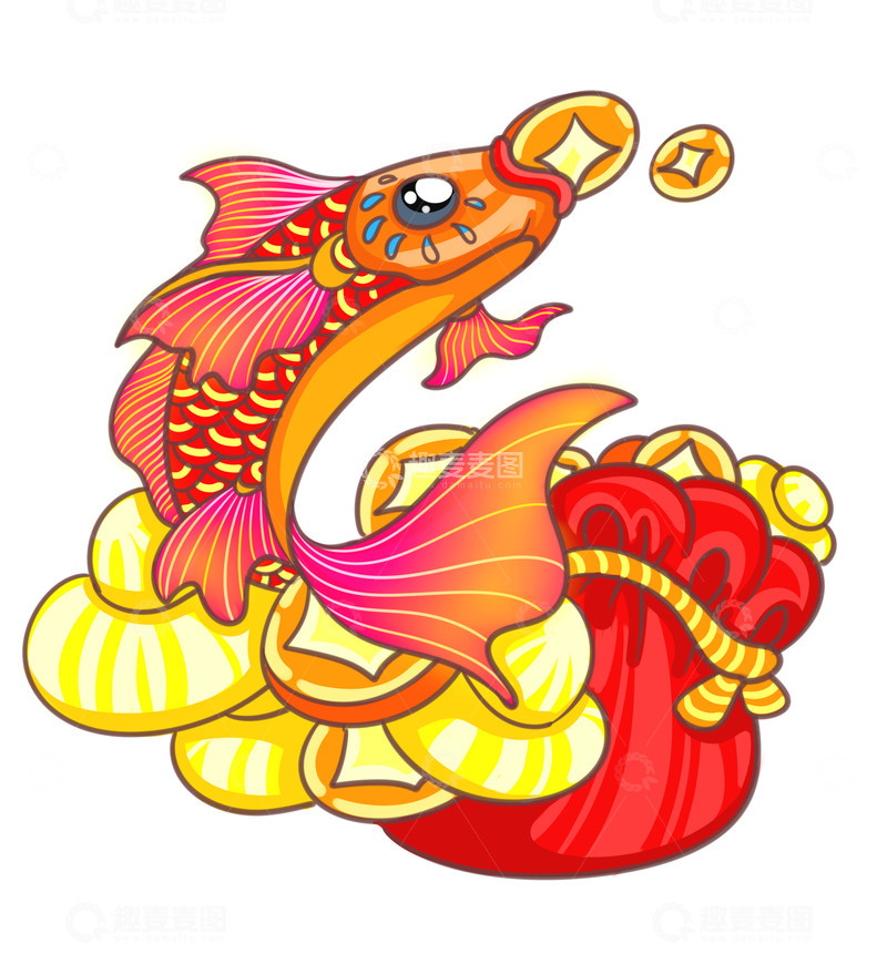 源文件下载【趣麦麦图】-喜庆红红锦鲤