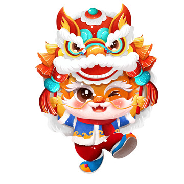 2024龙年舞狮新年祝福插画元素