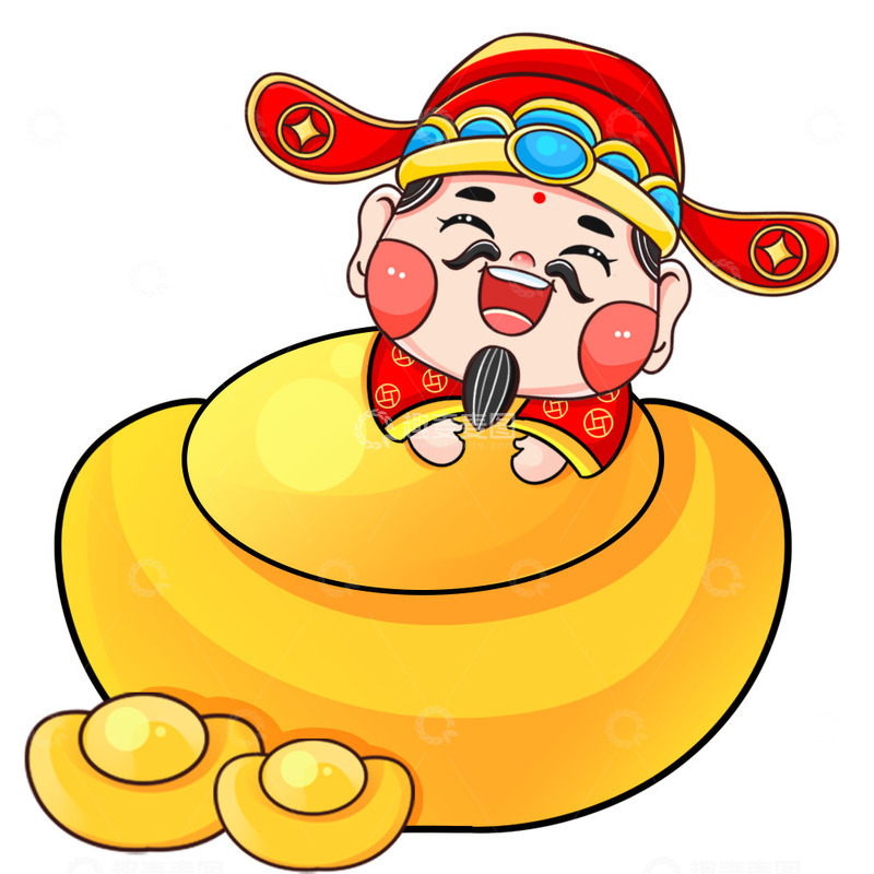 源文件下载【趣麦麦图】手绘卡通财神招财进元宝元素