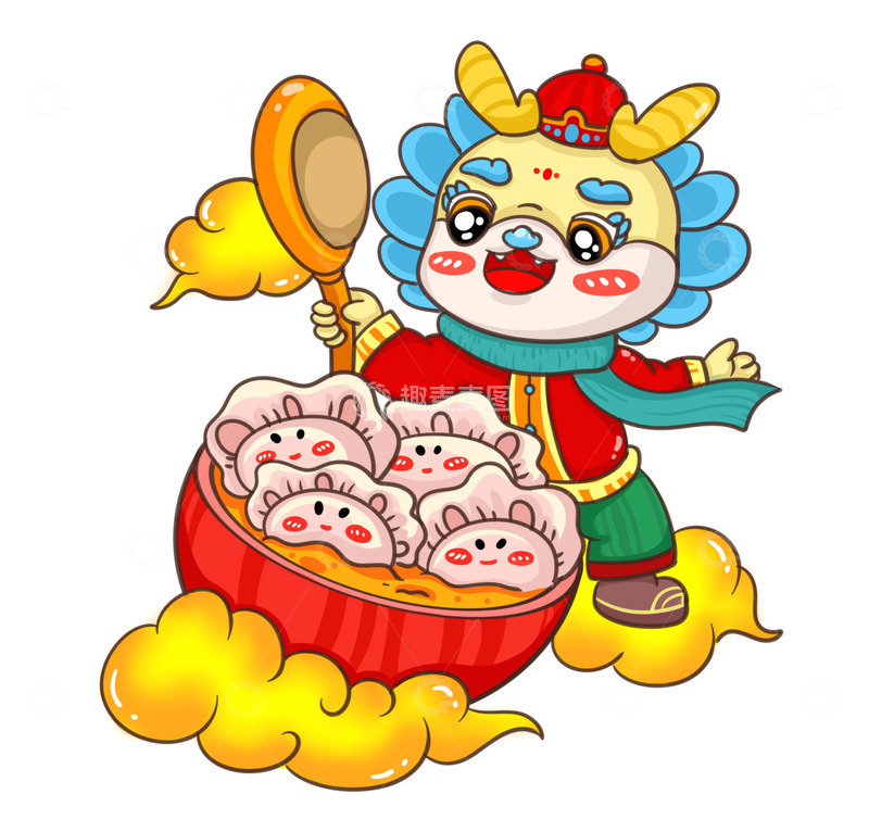 源文件下载【趣麦麦图】过年吃饺子小龙