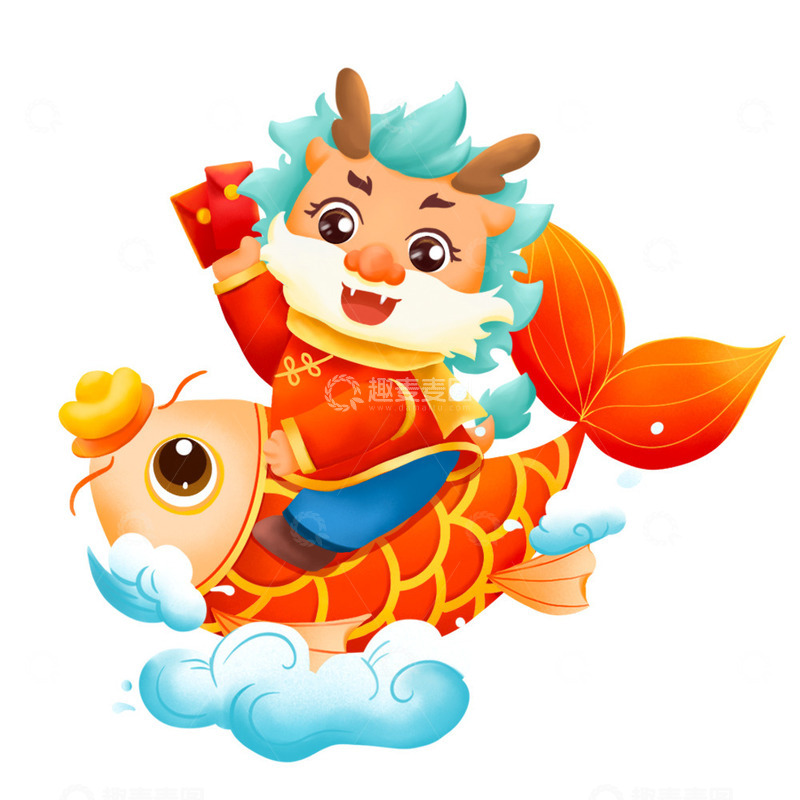 源文件下载【趣麦麦图】骑着锦鲤的喜庆卡通龙