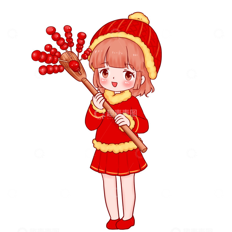 源文件下载【趣麦麦图】元旦海报背景元素冰糖葫芦人物