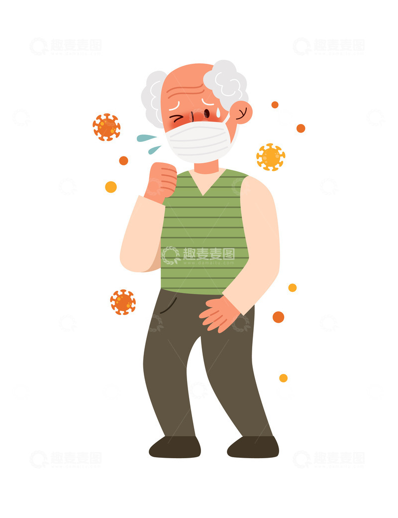 卡通简约冬季得流感的老人