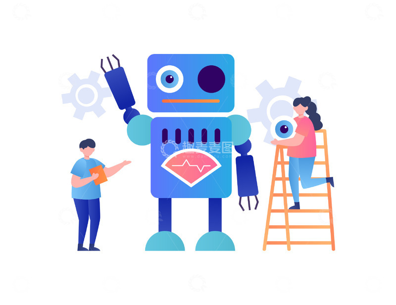源文件下载【趣麦麦图】扁平简约机器人制造.