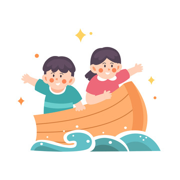 卡通简约坐着小船的孩子们