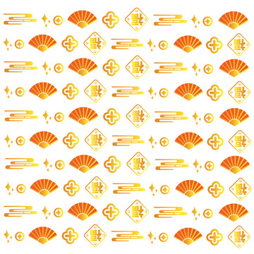 春节扇子祥云福字铜钱星星