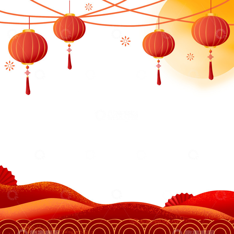 源文件下载【趣麦麦图】红色中国风祥云灯笼底部元素