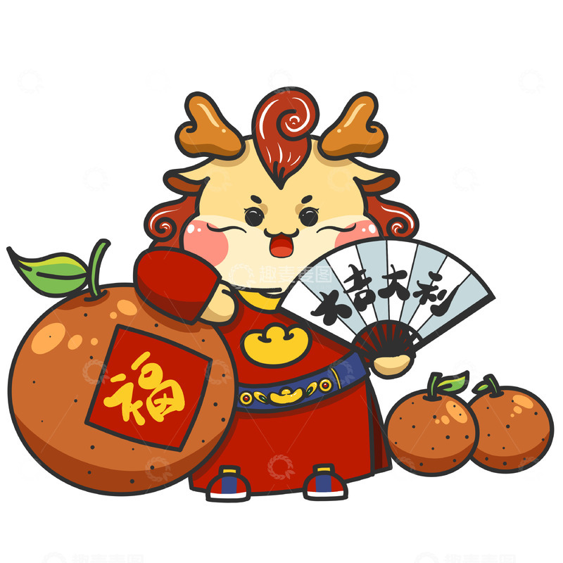 大吉大利卡通扇子龙