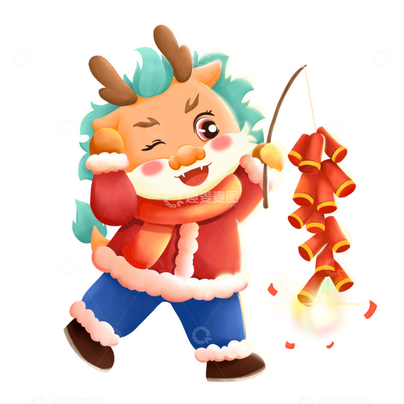 春节放鞭炮的卡通龙