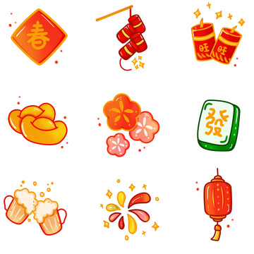元旦元素喜庆元宝鞭炮灯笼烟花