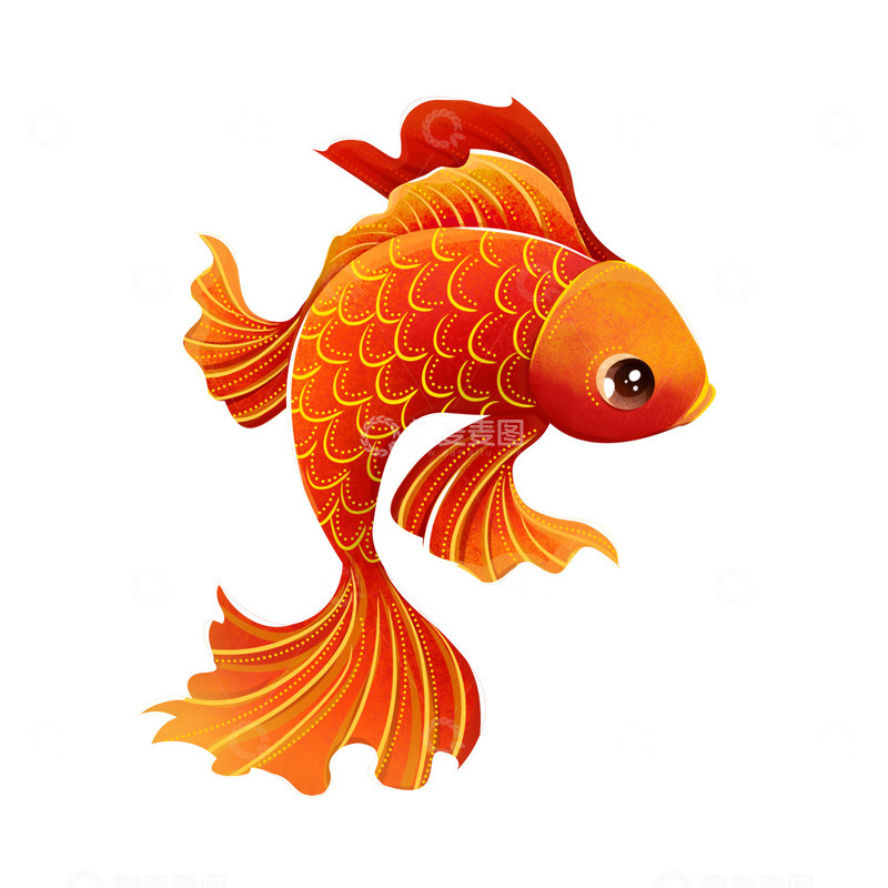 源文件下载【趣麦麦图】新年春节红金色好运锦鲤手绘插画元素