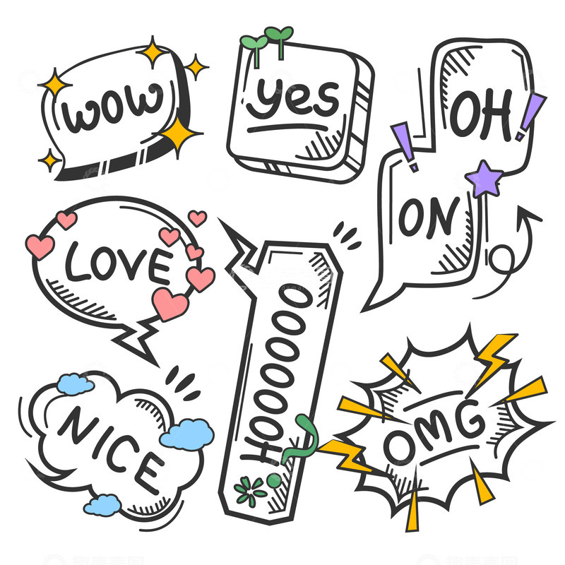 漫画风格卡通图标气泡纹理文本标题边框