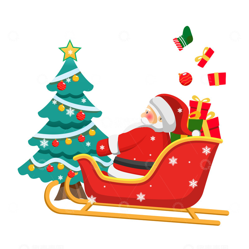 源文件下载【趣麦麦图】手绘圣诞老人雪橇