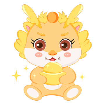 卡通龙年IP拿元宝新春贺岁手绘插画元素