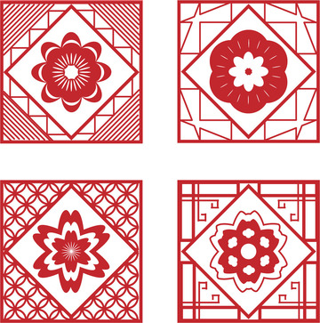 复古贴画中式剪纸过年窗花红色剪花喜庆剪纸