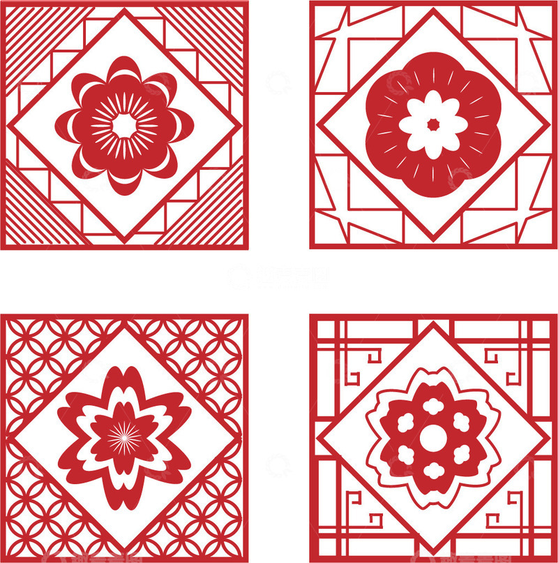 源文件下载【趣麦麦图】复古贴画中式剪纸过年窗花红色剪花喜庆剪纸