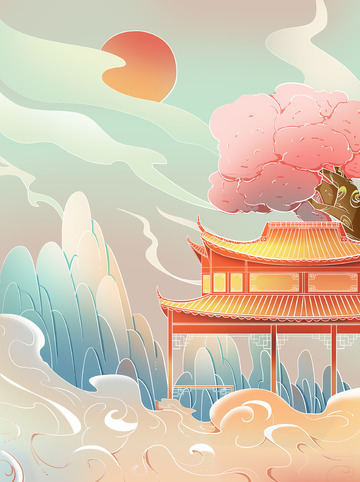 国潮简约风景背景