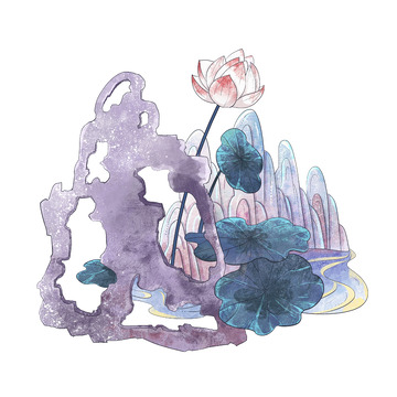 古风山水荷叶小场景