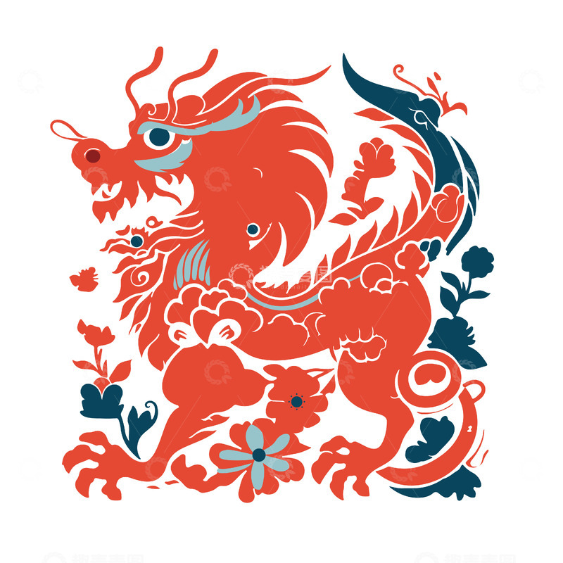 源文件下载【趣麦麦图】龙图腾剪纸风格